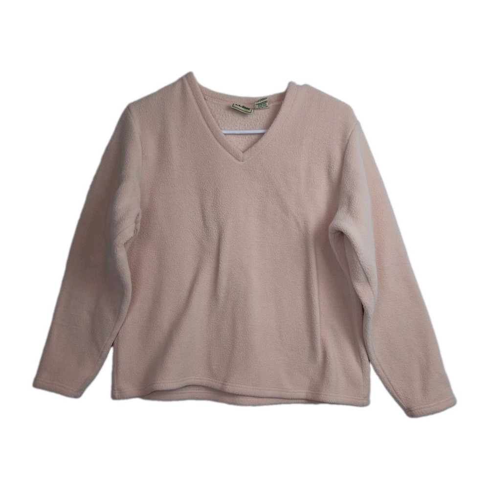 Vintage L.L. Bean Sherpa Fleece Sweatshirt Women's L Light Pink V-Neck Y2K